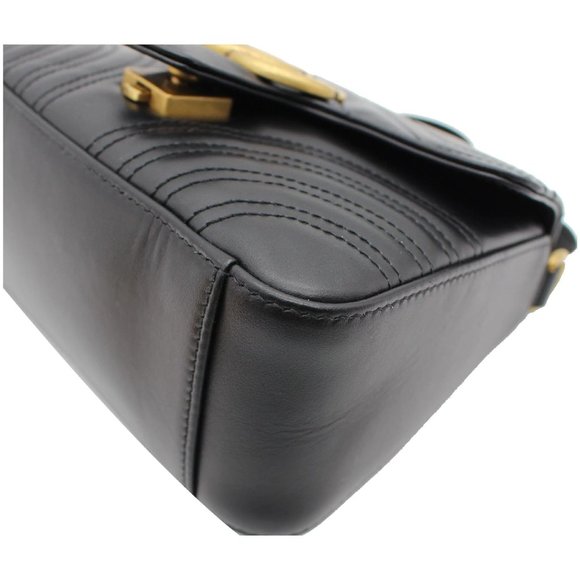 GUCCI GG Marmont Mini Leather Top Handle Shoulder Bag Black 547260 - Picture 8 of 12